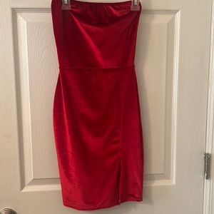 Red velvet strapless bodycon mini dress perfect condition
